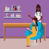afro stylist gör klientens hår i salongen vektor
