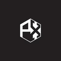 px logotyp monogram sexhörning med svart bakgrund negativ Plats vektor