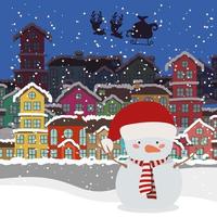 Frohe Weihnachtskarte mit Schneemanncharakter vektor