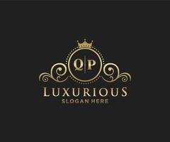 Royal Luxury Logo-Vorlage mit anfänglichem qp-Buchstaben in Vektorgrafiken für Restaurant, Lizenzgebühren, Boutique, Café, Hotel, Heraldik, Schmuck, Mode und andere Vektorillustrationen. vektor