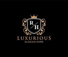 Anfangsrh-Buchstabe Royal Luxury Logo-Vorlage in Vektorgrafiken für Restaurant, Lizenzgebühren, Boutique, Café, Hotel, heraldisch, Schmuck, Mode und andere Vektorillustrationen. vektor