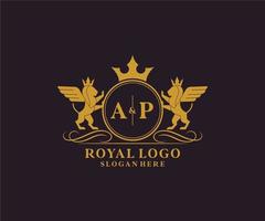 första ap brev lejon kunglig lyx heraldisk, vapen logotyp mall i vektor konst för restaurang, kungligheter, boutique, Kafé, hotell, heraldisk, Smycken, mode och Övrig vektor illustration.