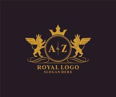 första az brev lejon kunglig lyx heraldisk, vapen logotyp mall i vektor konst för restaurang, kungligheter, boutique, Kafé, hotell, heraldisk, Smycken, mode och Övrig vektor illustration.