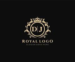 första dj brev lyxig varumärke logotyp mall, för restaurang, kungligheter, boutique, Kafé, hotell, heraldisk, Smycken, mode och Övrig vektor illustration.