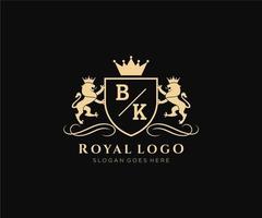 första bk brev lejon kunglig lyx heraldisk, vapen logotyp mall i vektor konst för restaurang, kungligheter, boutique, Kafé, hotell, heraldisk, Smycken, mode och Övrig vektor illustration.