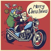 hand teckning stil av santa claus rida en motorcykel till leverera de jul gåva vektor