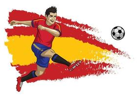 Spanien fotboll spelare med flagga som en bakgrund vektor