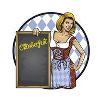 retro illustration av oktoberfest flicka mager på de svarta tavlan vektor