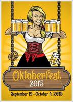 oktoberfest affisch med bavarian flicka innehav de öl vektor