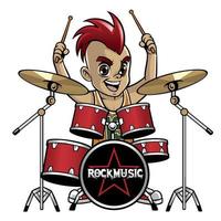 Kinder wenig Schlagzeuger im Karikatur Stil vektor