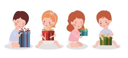 kleine Kinder mit Weihnachtsgeschenkfeier vektor