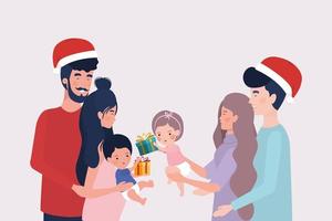 Familienmitglieder mit Weihnachtsgeschenkfeier vektor