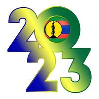 glücklich Neu Jahr 2023 Banner mit Neu Kaledonien Flagge innen. Vektor Illustration.