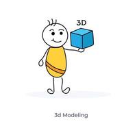 Zeichentrickfigur und 3D-Modellierung vektor