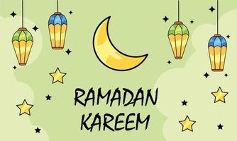 Hand gezeichnet Ramadan kareem Illustration Hintergrund mit Laterne und Mond vektor