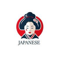 japansk geisha logotyp design mall. traditionell japansk kostym vektor illustration.