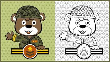 Vektor Karikatur von komisch Bär Soldat auf Star Hintergrund Muster, Färbung Seite oder Buch