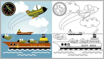 Meer Krieg Flotte Karikatur, Vektor Karikatur Illustration, Färbung Buch oder Seite