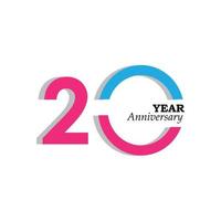 20 Jahre Jubiläumsfeier blau rosa Farbvektor Vorlage Design Illustration vektor