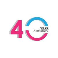 40 Jahre Jubiläumsfeier rosa blaue Farbvektorschablonen-Designillustration vektor