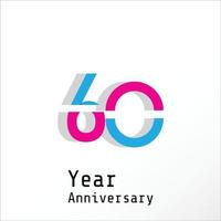 60 Jahre Jubiläumsfeier rosa blaue Farbvektorschablonen-Designillustration vektor