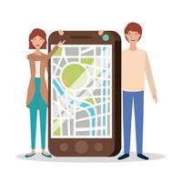 junges Paar mit Smartphone und GPS-App vektor