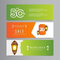 Ramadan Kareem Verkauf Rabatt Sonderangebot bis zu 50 zeitlich begrenzte Laterne Feier Vektor Vorlage Design Illustration