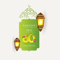 Ramadan Kareem Verkauf Rabatt Sonderangebot bis zu 60 zeitlich begrenzte Laterne Feier Vektor Vorlage Design Illustration