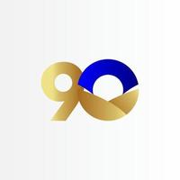 90 Jahre Jubiläum Blau Gold Feier Vektor Vorlage Design Illustration