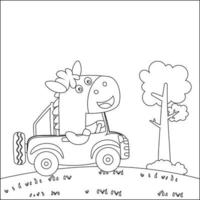 süß wenig Pferd Fahren ein Auto gehen zu Wald komisch Tier Karikatur, modisch Kinder Grafik mit Linie Kunst Design Hand Zeichnung skizzieren Vektor Illustration zum Erwachsene und Kinder Färbung Buch.