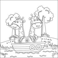 komisch Tier Karikatur Vektor auf wenig Boot mit Karikatur Stil, komisch Vektor Illustration, Vektor Illustration zum Erwachsene und Kinder Färbung Buch.