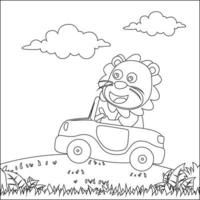 süß wenig Pferd Fahren ein Auto gehen zu Wald komisch Tier Karikatur, modisch Kinder Grafik mit Linie Kunst Design Hand Zeichnung skizzieren Vektor Illustration zum Erwachsene und Kinder Färbung Buch.