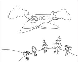 komisch süß Flugzeug ist fliegend im das Himmel. Karikatur isoliert Vektor Illustration, kreativ Vektor kindisch Design zum Kinder Aktivität Färbung Buch oder Buchseite.