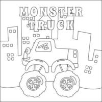 Vektor Illustration von Monster- LKW mit Karikatur Stil. Karikatur isoliert Vektor Illustration, kreativ Vektor kindisch Design zum Kinder Aktivität Färbung Buch oder Buchseite.