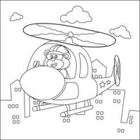 kreativ Vektor kindisch Illustration von ein süß Tier auf ein Hubschrauber. kindisch Design zum Kinder Aktivität Färbung Buch oder Buchseite.