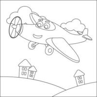 komisch süß Flugzeug ist fliegend im das Himmel. Karikatur isoliert Vektor Illustration, kreativ Vektor kindisch Design zum Kinder Aktivität Färbung Buch oder Buchseite.