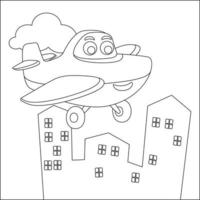 komisch süß Flugzeug ist fliegend im das Himmel. Karikatur isoliert Vektor Illustration, kreativ Vektor kindisch Design zum Kinder Aktivität Färbung Buch oder Buchseite.