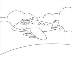 rolig söt flygplan är flygande i de himmel. tecknad serie isolerat vektor illustration, kreativ vektor barnslig design för barn aktivitet färg bok eller sida.