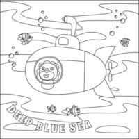 U-Boot mit süß Matrose unter Meer, mit Karikatur Stil kindisch Design zum Kinder Aktivität Färbung Buch oder Buchseite. vektor