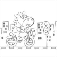 söt liten djur- ridning motorcykel, rolig djur- tecknad, vektor illustration. barnslig design för barn aktivitet färg bok eller sida.