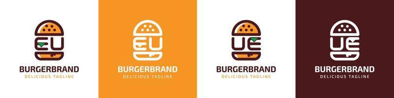 brev eu och ue burger logotyp, lämplig för några företag relaterad till burger med eu eller ue initialer. vektor