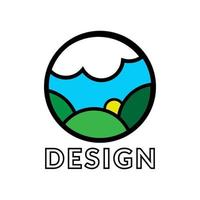 Logo Design Vorlage mit Himmel, könnte, Berg, und Sonne Symbol im Kreis vektor
