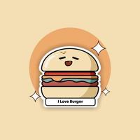 hand dragen söt burger illustration klistermärken vektor