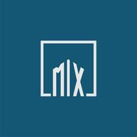 mx första monogram logotyp verklig egendom i rektangel stil design vektor