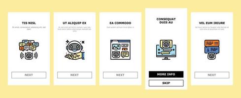 Plaudern bot Roboter Bedienung online Onboarding Symbole einstellen Vektor