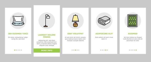 sovrum rum interiör säng onboarding ikoner uppsättning vektor