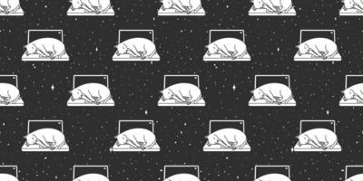 Katze nahtlos Muster Vektor Kätzchen Schlaf Notizbuch Laptop Hintergrund Hintergrund isoliert schwarz