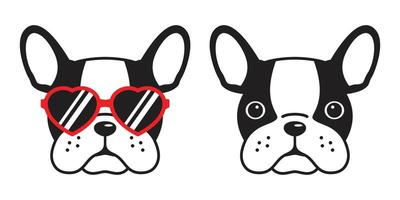 Hund Vektor Französisch Bulldogge Symbol rot Sonnenbrille Herz Charakter Karikatur Illustration