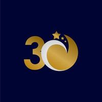 30 Jahre Jubiläum Stern Dash Gold Feier Vektor Vorlage Design Illustration