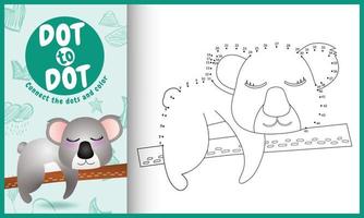 koppla prickarnas spel och målarbok med en söt koala karaktärsillustration vektor